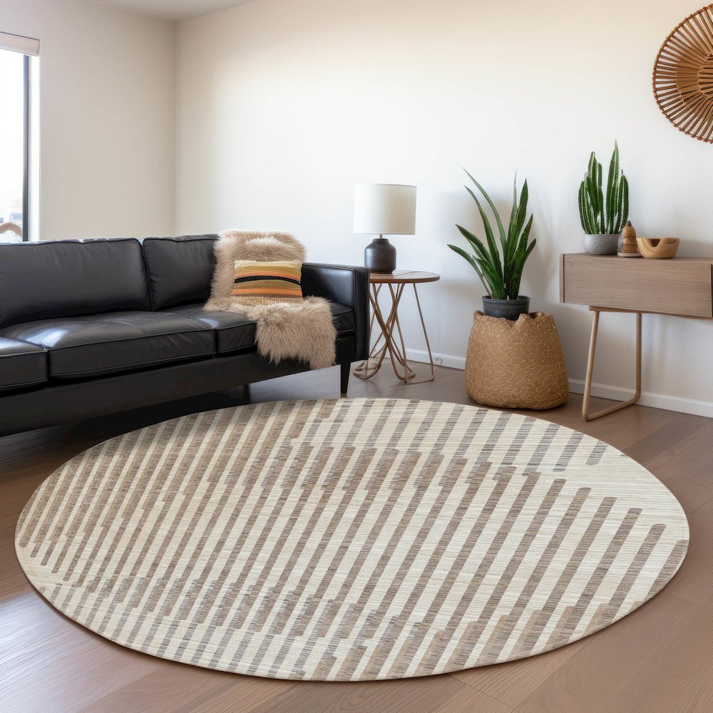 Premium Machine Washable Mayfield AMF1001 Beige 8' x 8' Round Rug. Picture 5