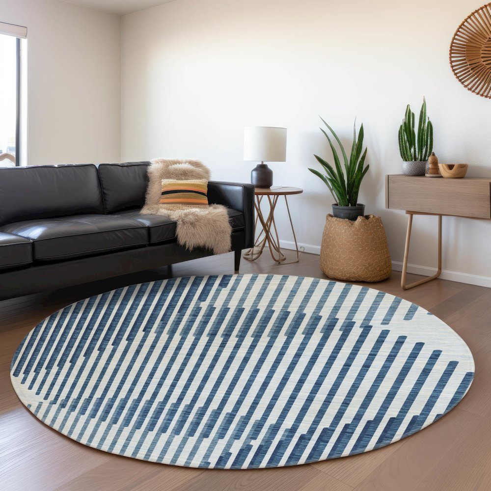 Premium Machine Washable Mayfield AMF1001 Blue 8' x 8' Round Rug. Picture 5