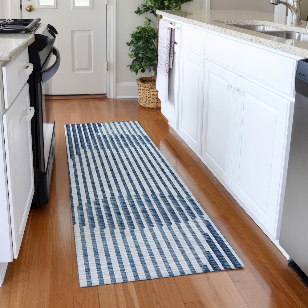 Premium Machine Washable Mayfield AMF1001 Blue 2'3" x 7'6" Runner Rug. Picture 5