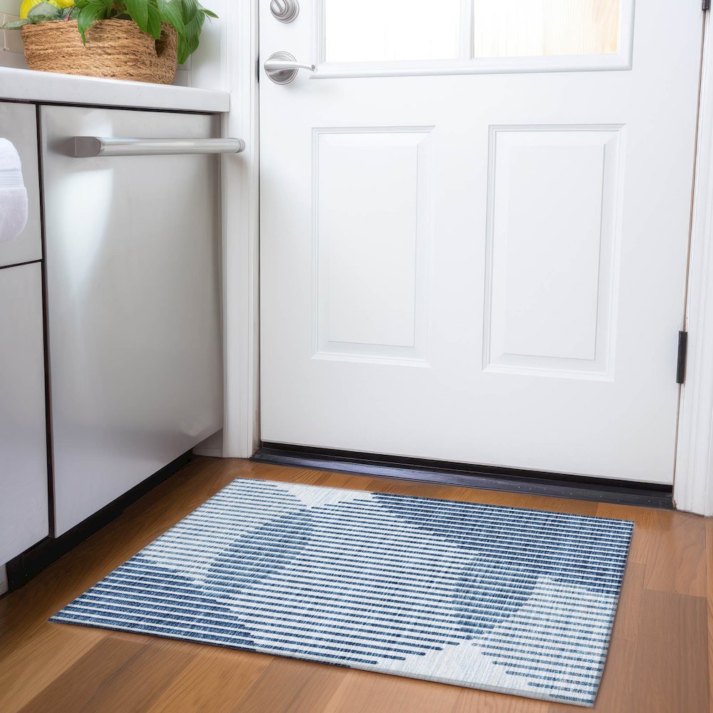 Premium Machine Washable Mayfield AMF1001 Blue 1'8" x 2'6" Rug. Picture 5