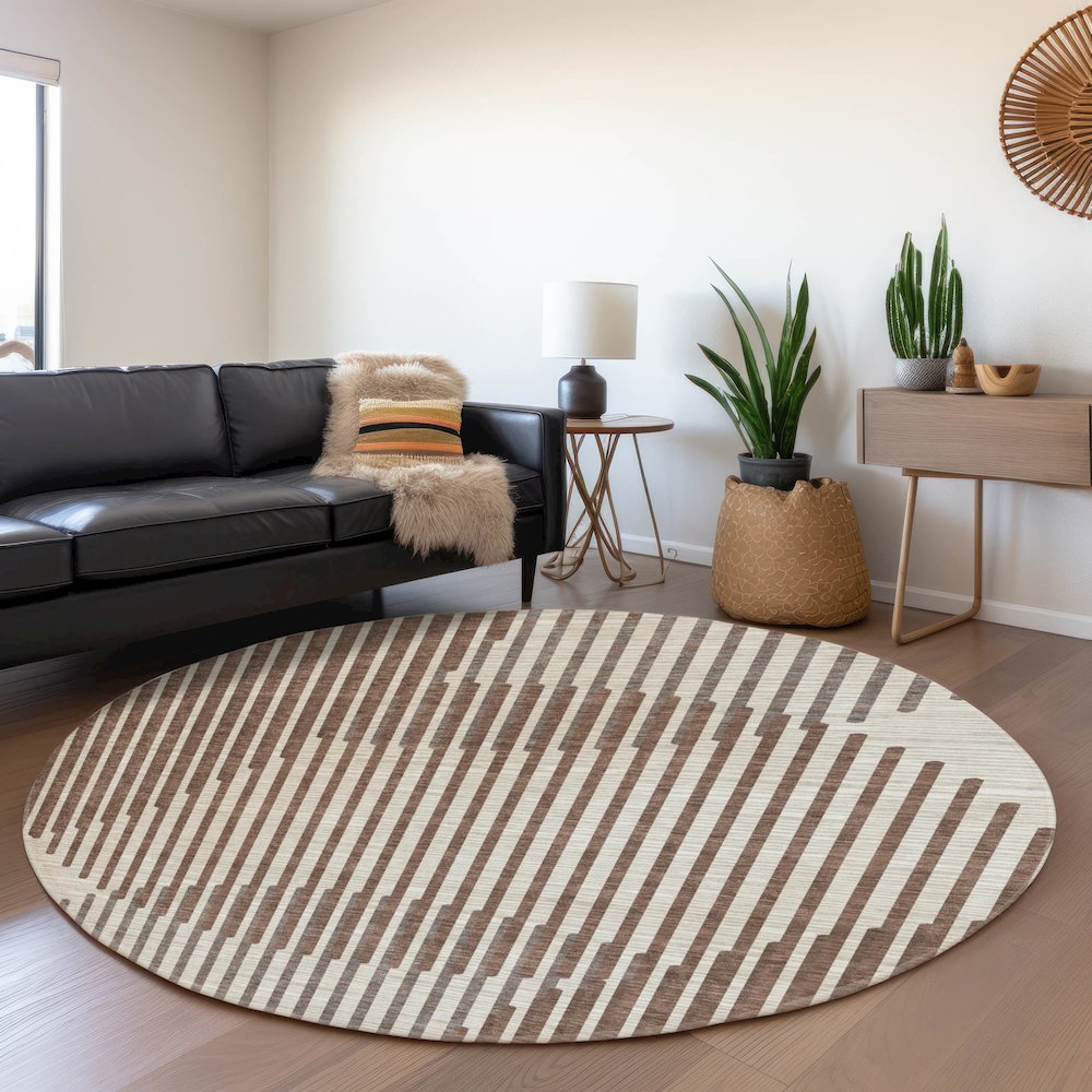 Premium Machine Washable Mayfield AMF1001 Brown 8' x 8' Round Rug. Picture 5