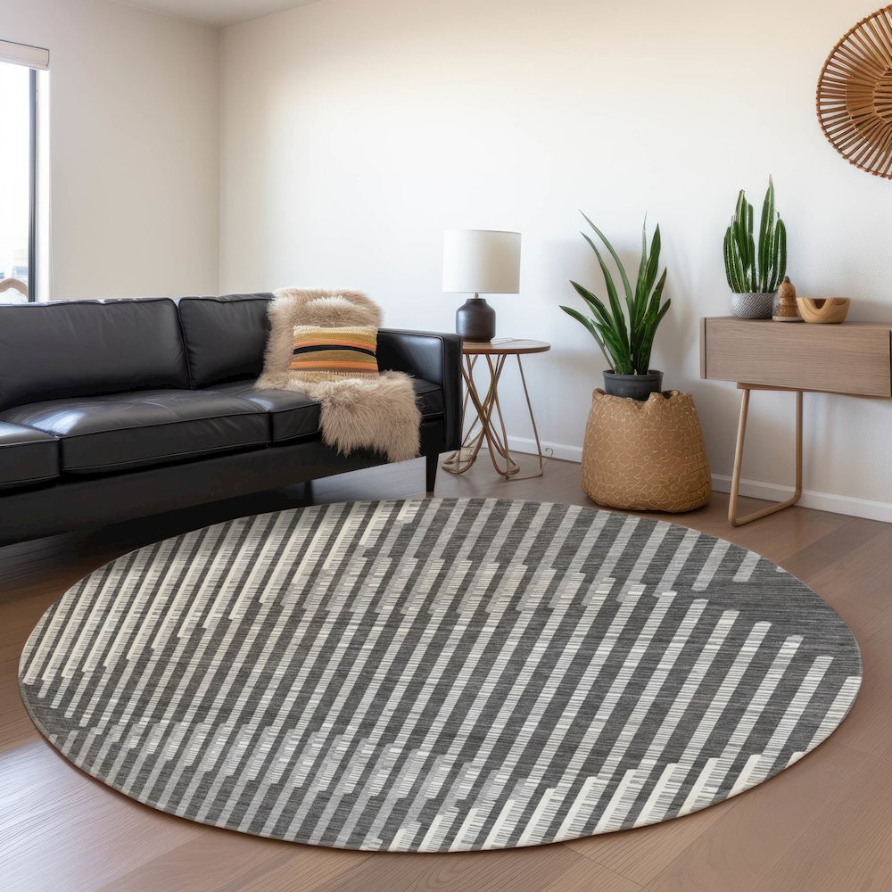 Premium Machine Washable Mayfield AMF1001 Charcoal 8' x 8' Round Rug. Picture 5