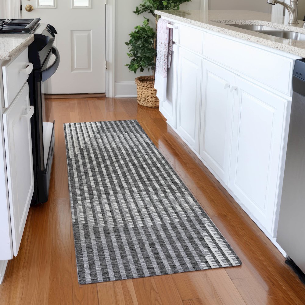 Premium Machine Washable Mayfield AMF1001 Charcoal 2'3" x 7'6" Runner Rug. Picture 5