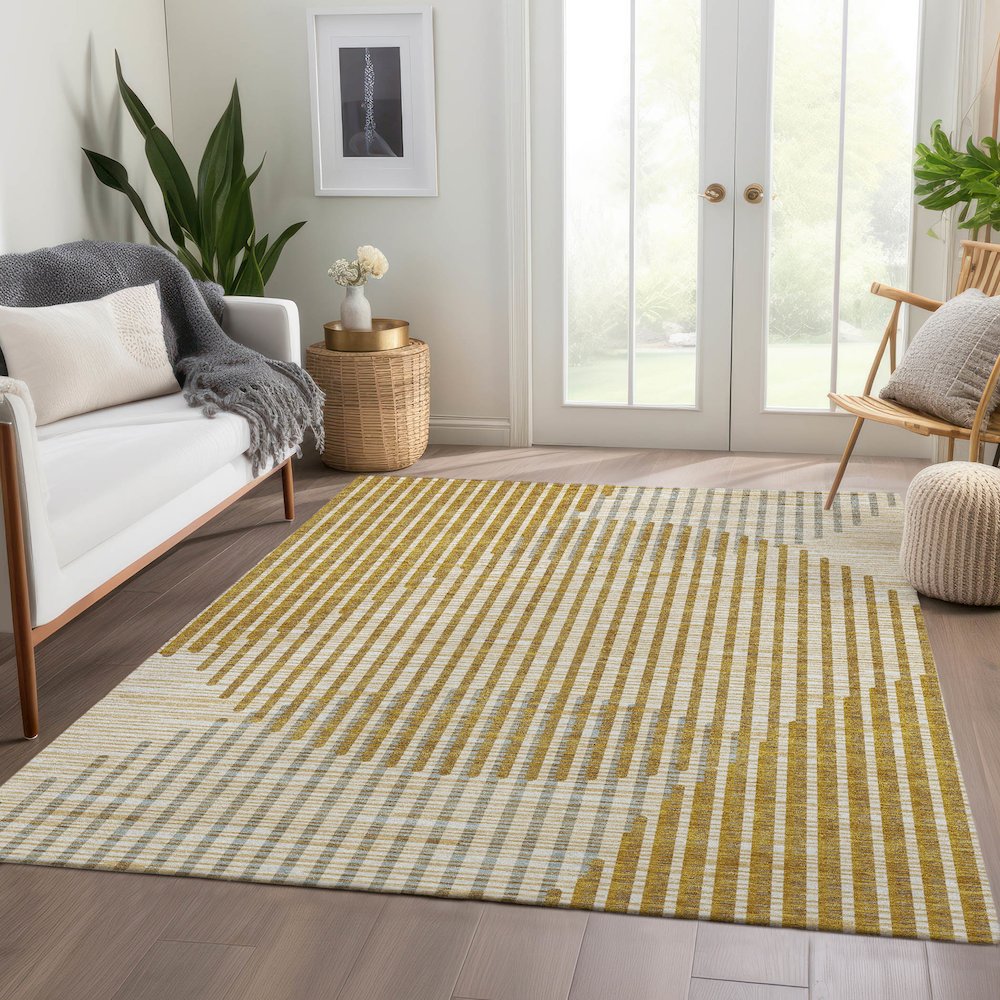 Premium Machine Washable Mayfield AMF1001 Gold 2'6" x 3'10" Rug. Picture 6