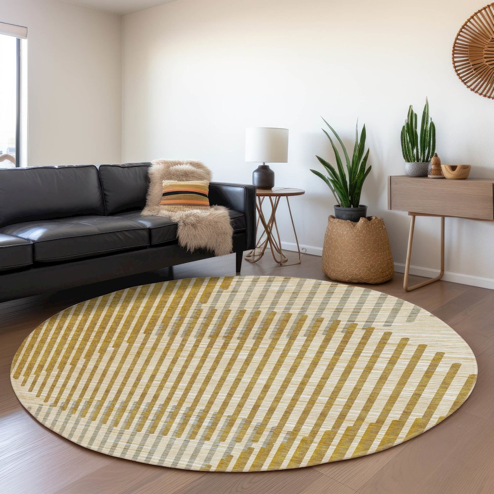 Premium Machine Washable Mayfield AMF1001 Gold 8' x 8' Round Rug. Picture 5