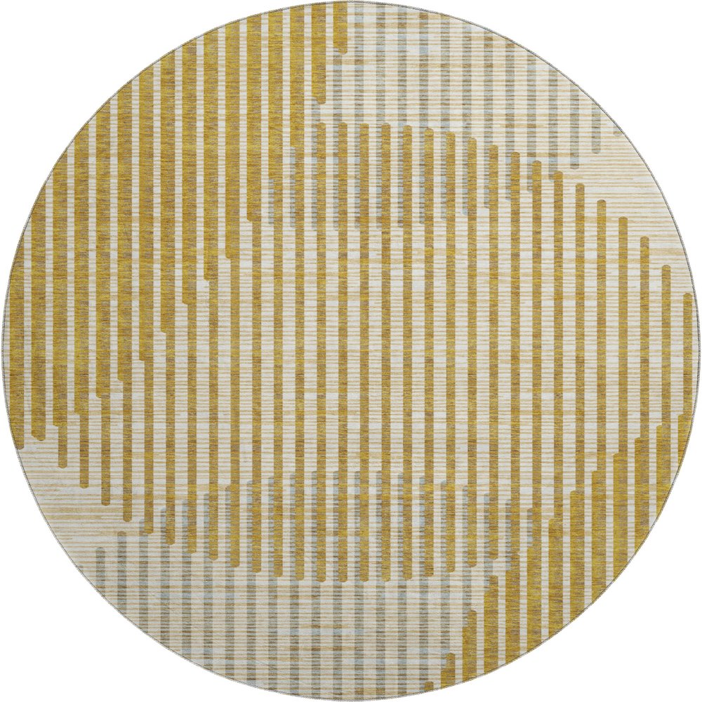Premium Machine Washable Mayfield AMF1001 Gold 8' x 8' Round Rug. Picture 1