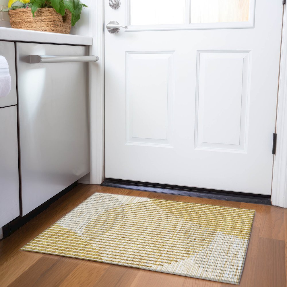Premium Machine Washable Mayfield AMF1001 Gold 1'8" x 2'6" Rug. Picture 5