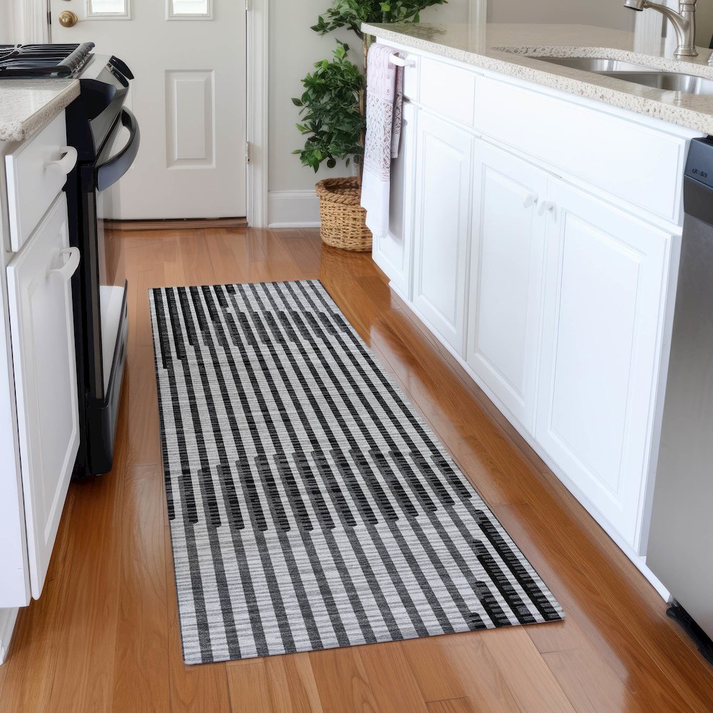 Premium Machine Washable Mayfield AMF1001 Gray 2'3" x 7'6" Runner Rug. Picture 5