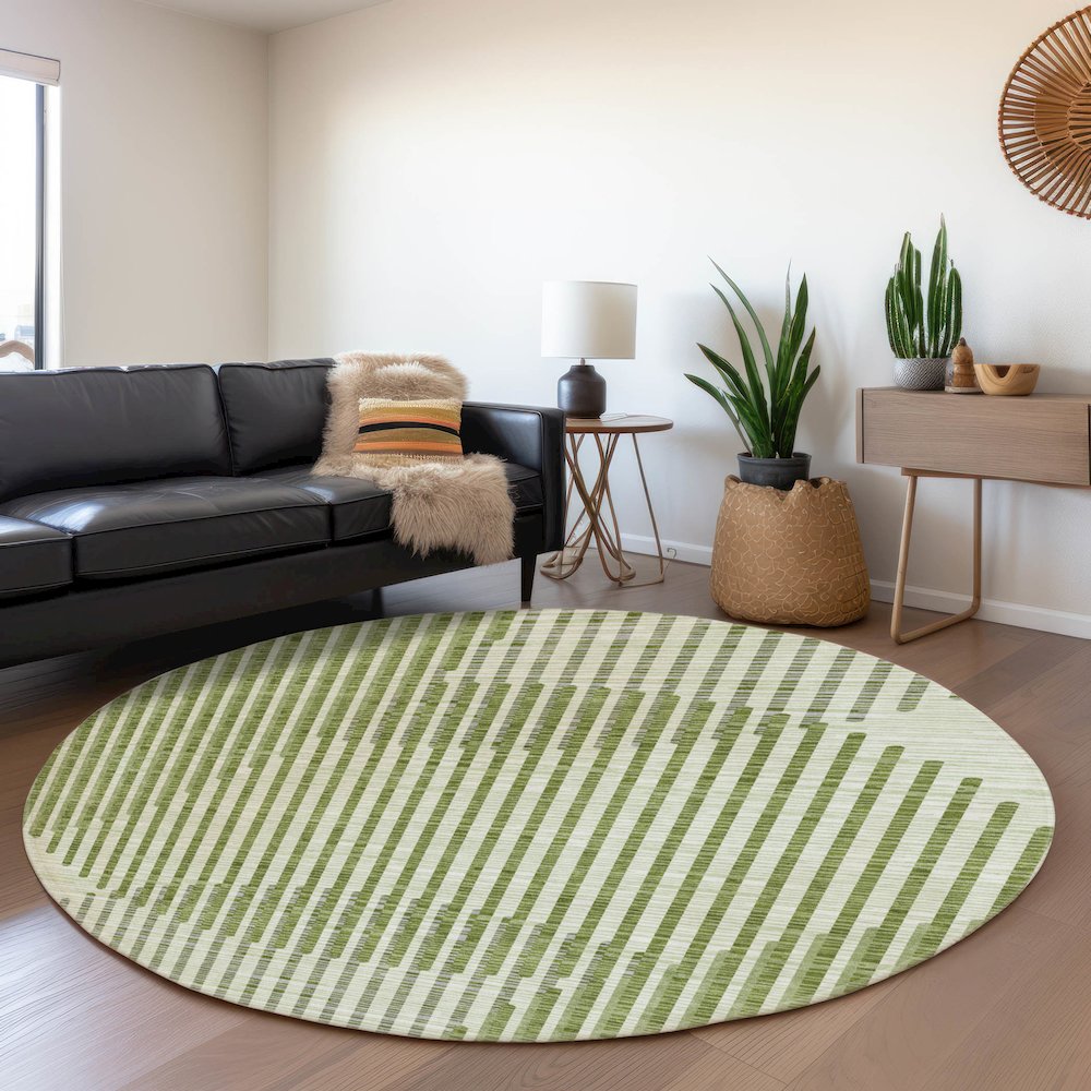 Premium Machine Washable Mayfield AMF1001 Green 8' x 8' Round Rug. Picture 5