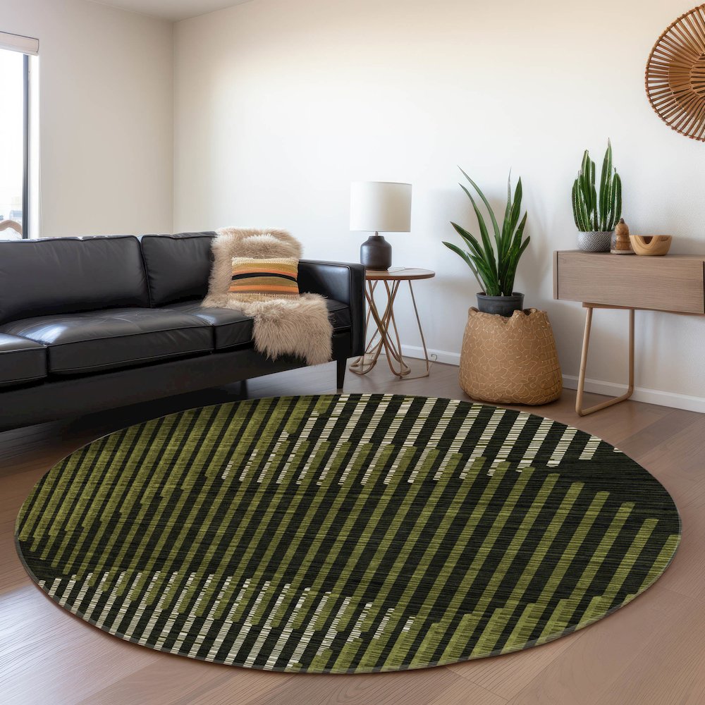 Premium Machine Washable Mayfield AMF1001 Olive 8' x 8' Round Rug. Picture 5