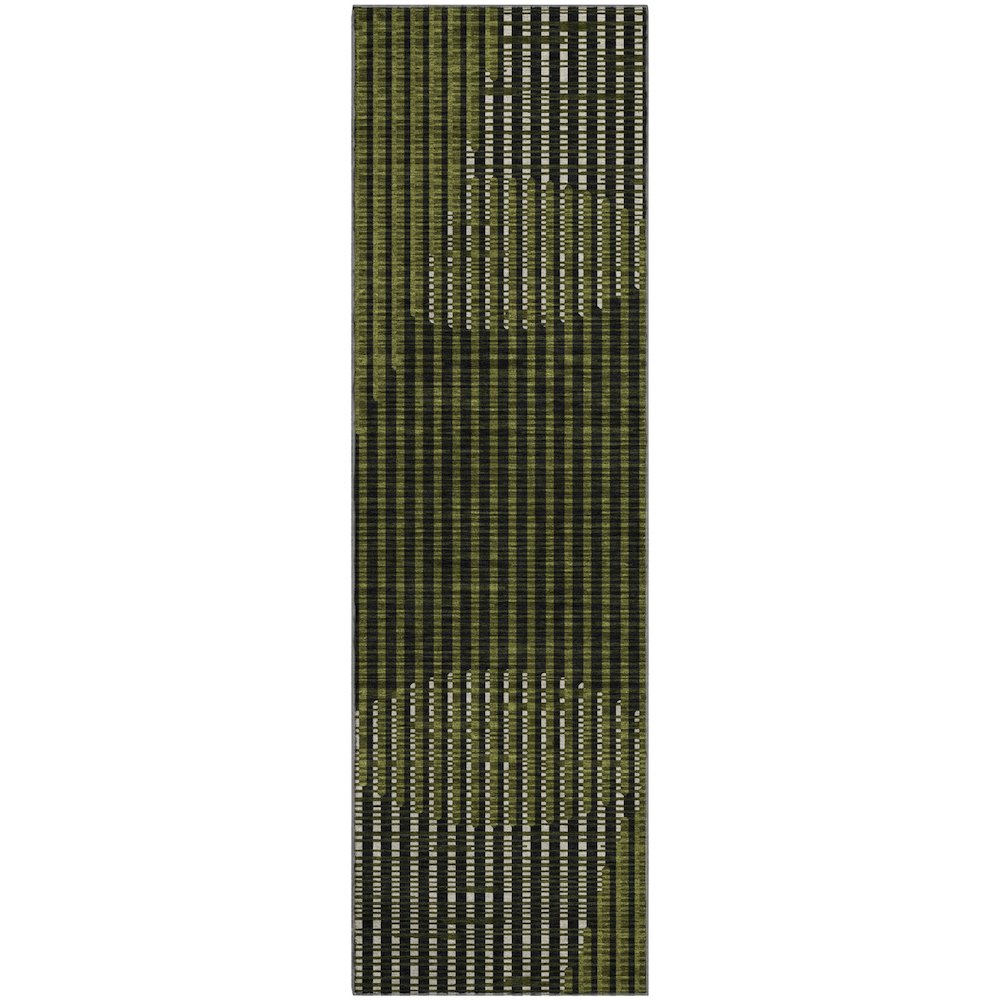 Premium Machine Washable Mayfield AMF1001 Olive 2'3" x 7'6" Runner Rug. Picture 1