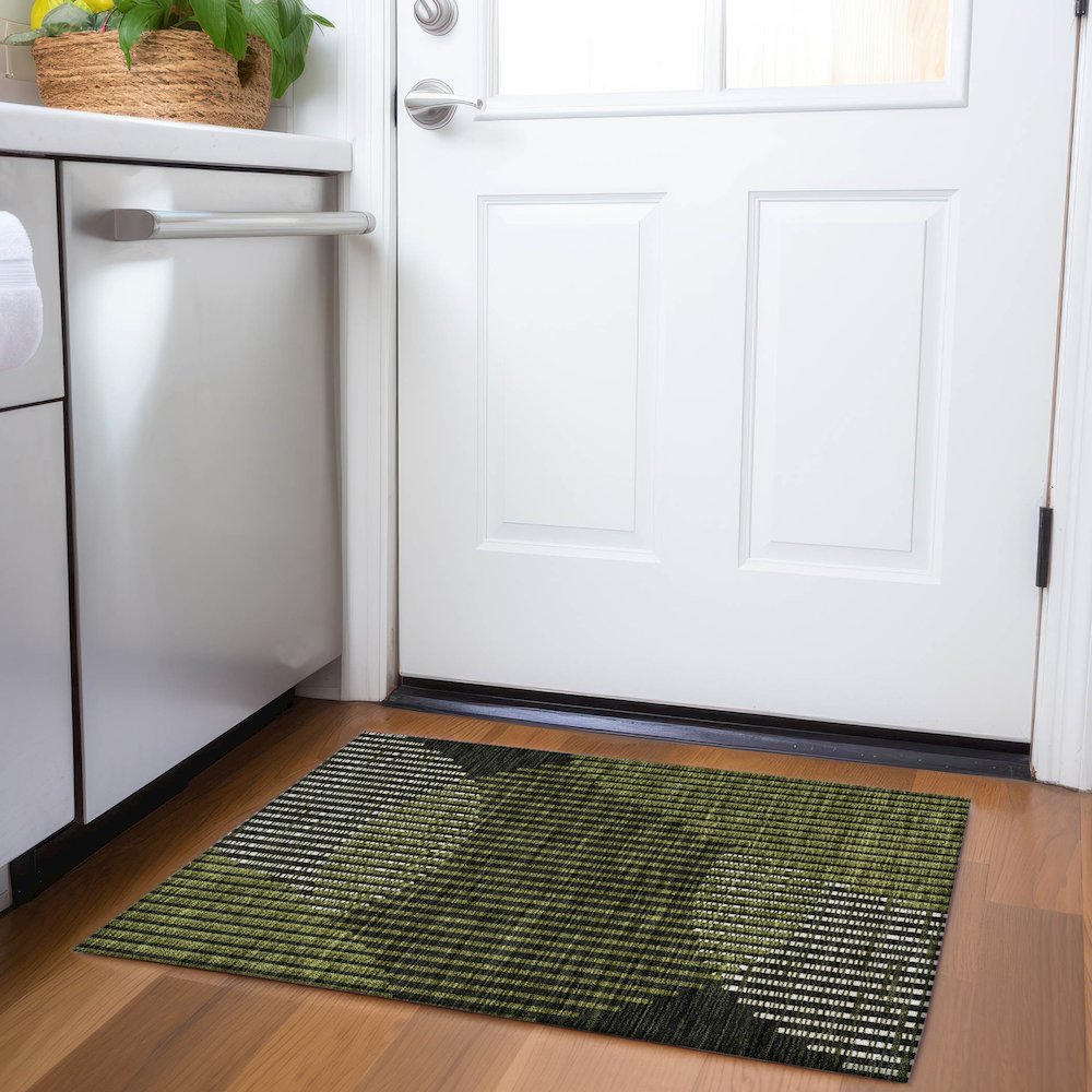 Premium Machine Washable Mayfield AMF1001 Olive 1'8" x 2'6" Rug. Picture 5