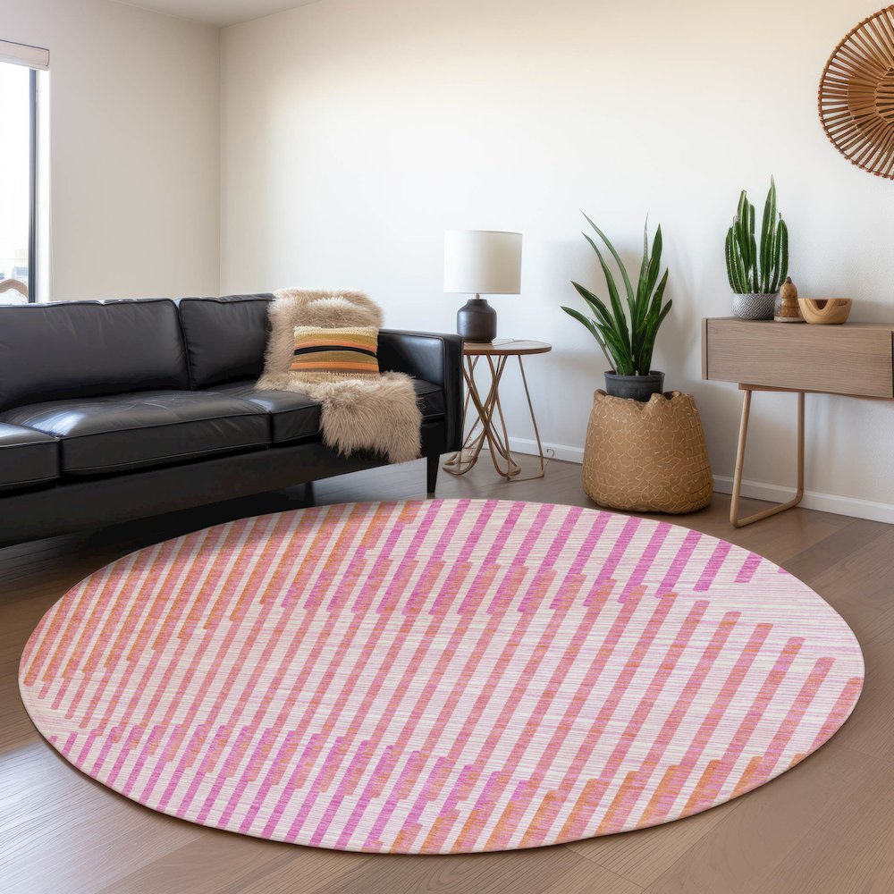 Premium Machine Washable Mayfield AMF1001 Pink 8' x 8' Round Rug. Picture 5
