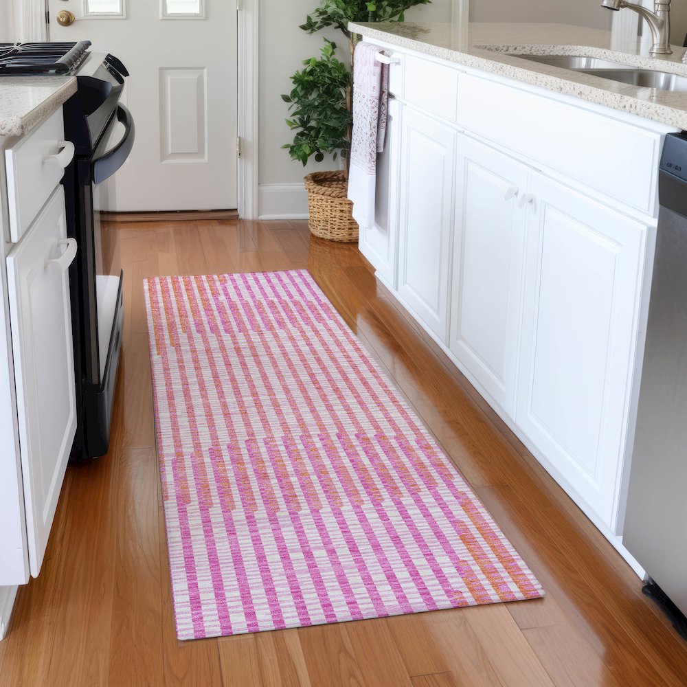 Premium Machine Washable Mayfield AMF1001 Pink 2'3" x 7'6" Runner Rug. Picture 5
