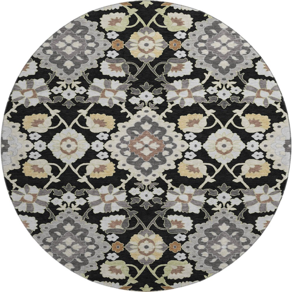 Premium Machine Washable Mayfield AMF1002 Black 8' x 8' Round Rug. Picture 1
