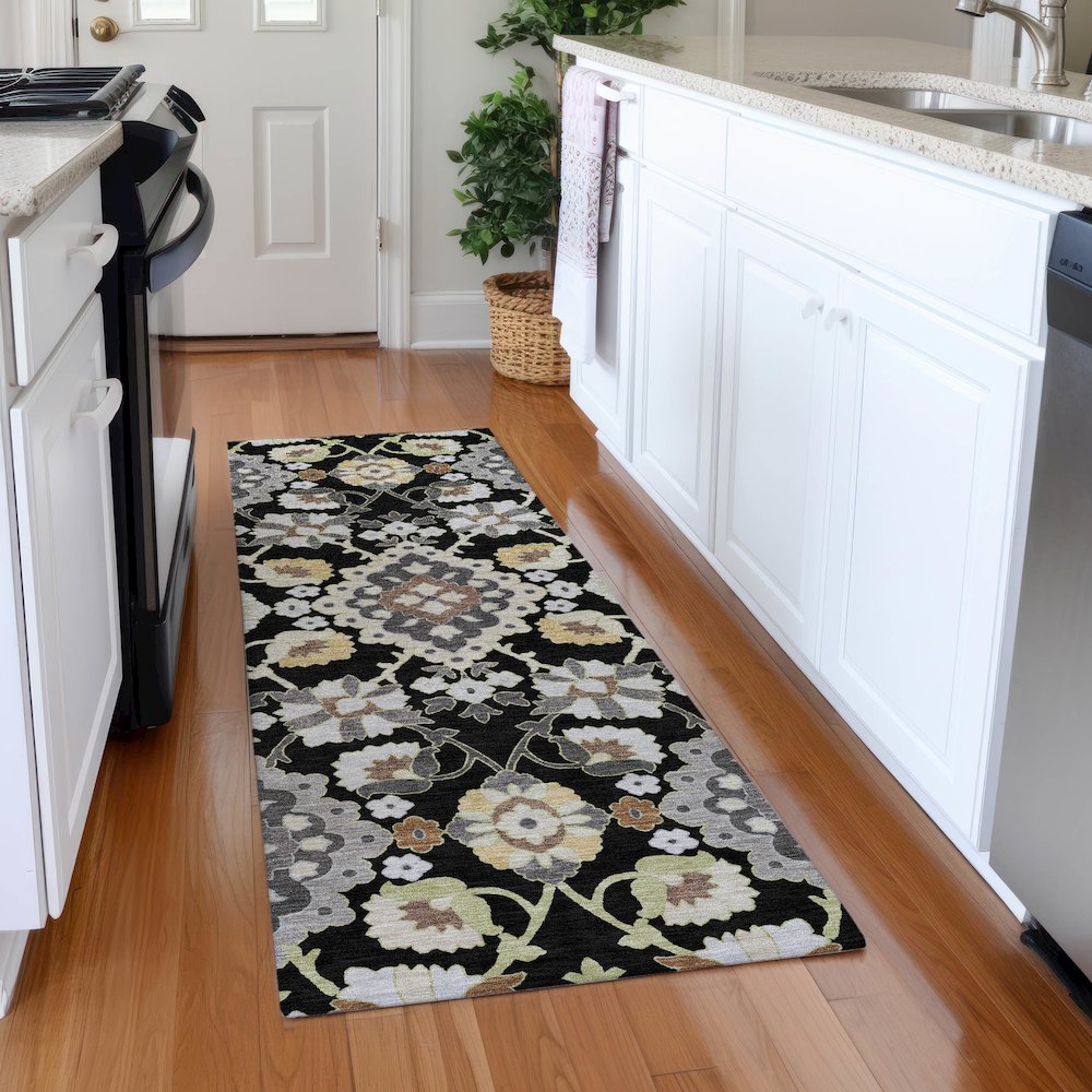 Premium Machine Washable Mayfield AMF1002 Black 2'3" x 7'6" Runner Rug. Picture 5