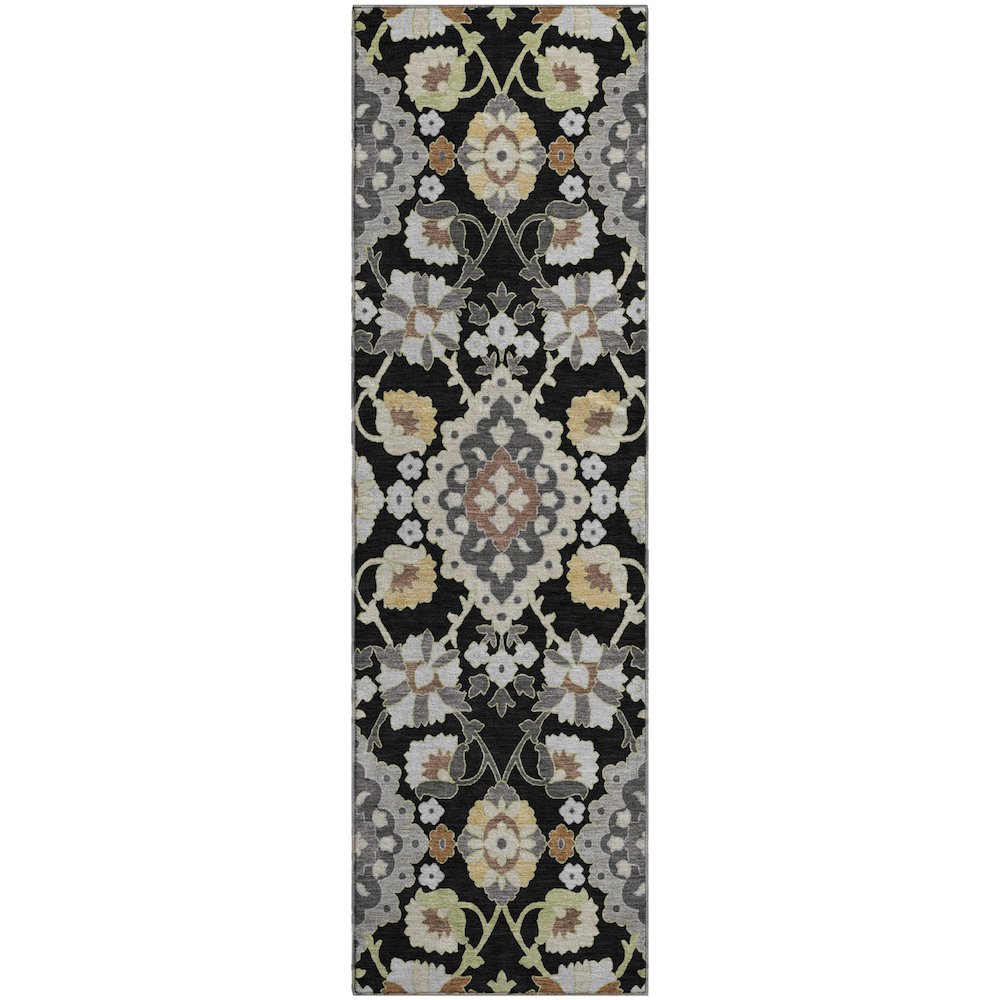 Premium Machine Washable Mayfield AMF1002 Black 2'3" x 7'6" Runner Rug. Picture 1
