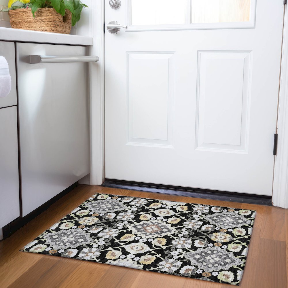 Premium Machine Washable Mayfield AMF1002 Black 1'8" x 2'6" Rug. Picture 5