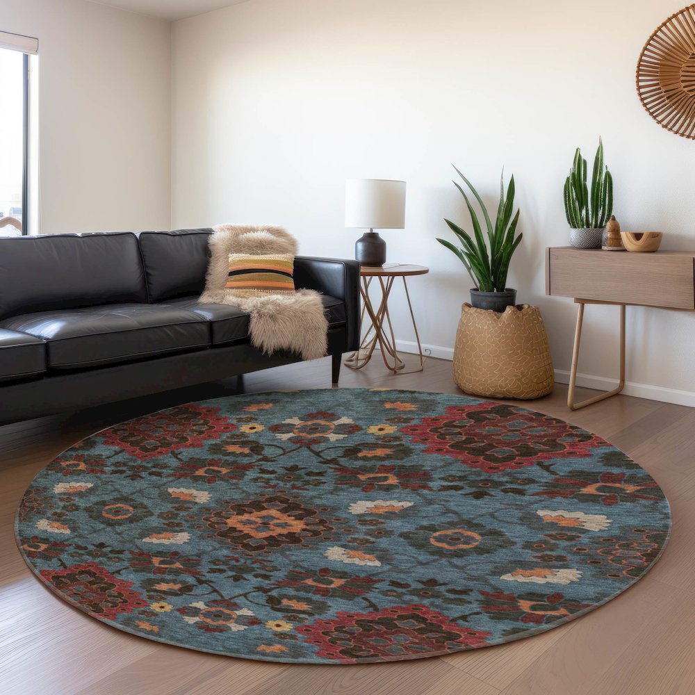 Premium Machine Washable Mayfield AMF1002 Denim 8' x 8' Round Rug. Picture 5