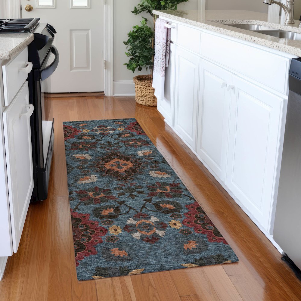 Premium Machine Washable Mayfield AMF1002 Denim 2'3" x 7'6" Runner Rug. Picture 5
