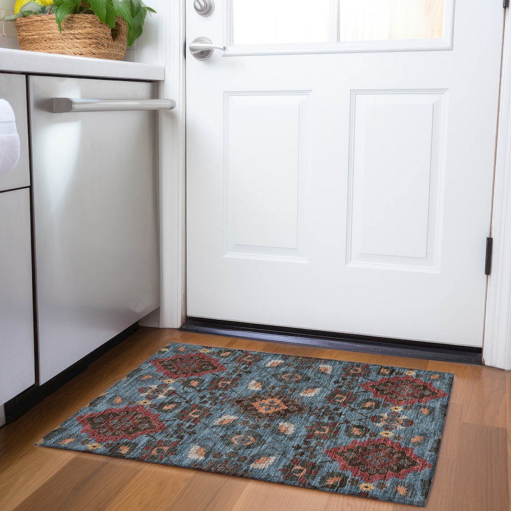 Premium Machine Washable Mayfield AMF1002 Denim 1'8" x 2'6" Rug. Picture 5