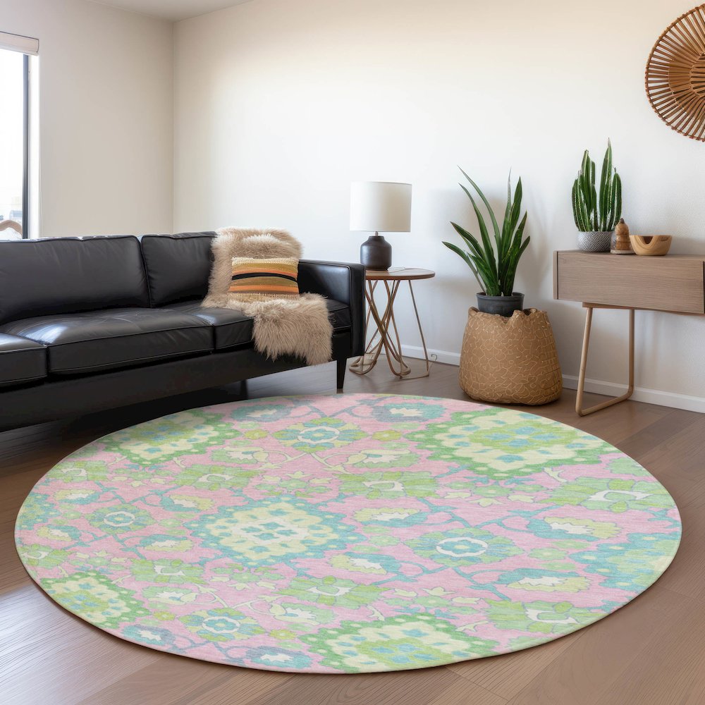 Premium Machine Washable Mayfield AMF1002 Pink 8' x 8' Round Rug. Picture 5