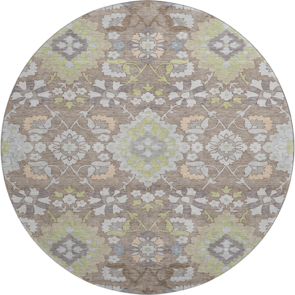Premium Machine Washable Mayfield AMF1002 Taupe 8' x 8' Round Rug. Picture 1