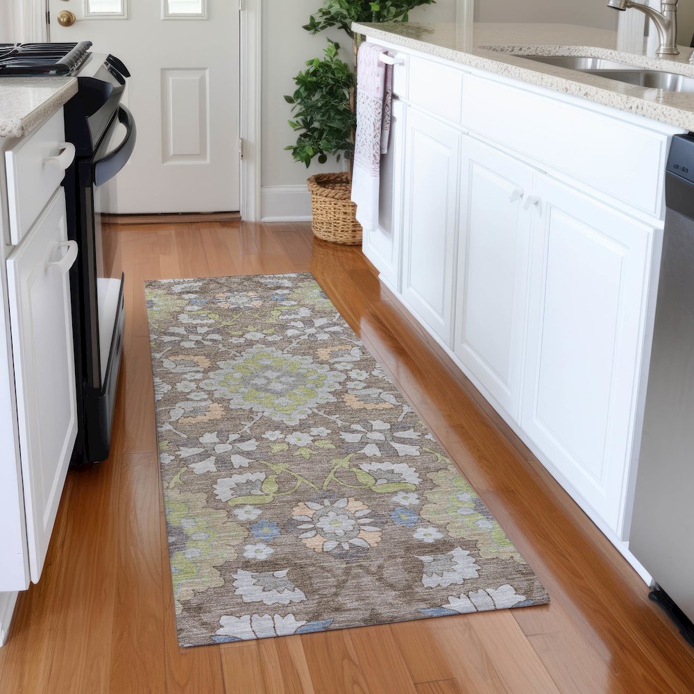 Premium Machine Washable Mayfield AMF1002 Taupe 2'3" x 7'6" Runner Rug. Picture 5
