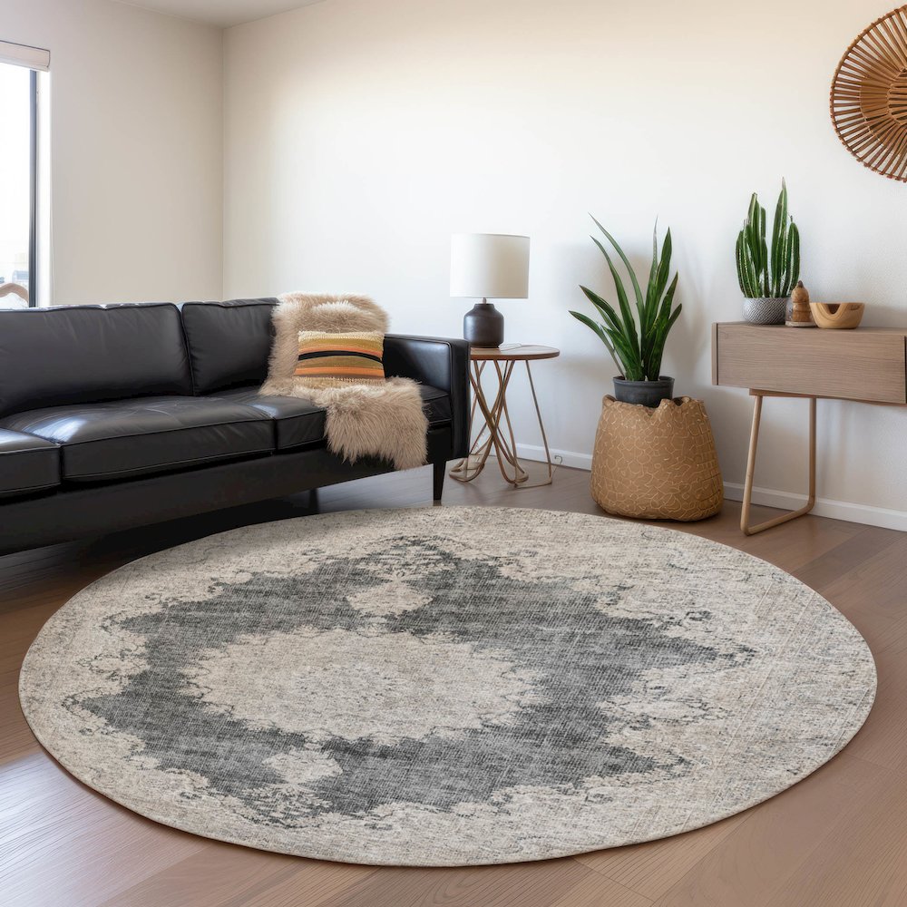 Premium Machine Washable Mayfield AMF1003 Black 8' x 8' Round Rug. Picture 5