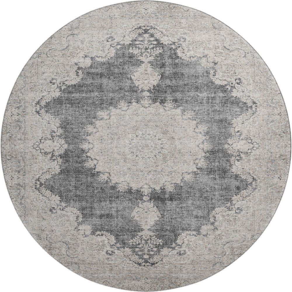 Premium Machine Washable Mayfield AMF1003 Black 8' x 8' Round Rug. Picture 1