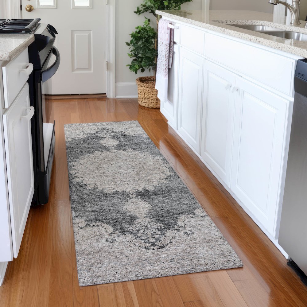 Premium Machine Washable Mayfield AMF1003 Black 2'3" x 7'6" Runner Rug. Picture 5