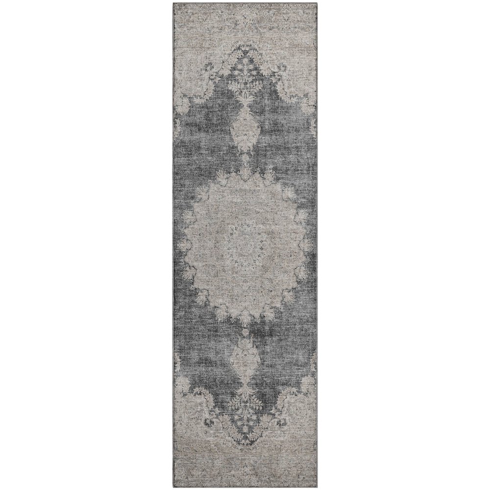 Premium Machine Washable Mayfield AMF1003 Black 2'3" x 7'6" Runner Rug. Picture 1