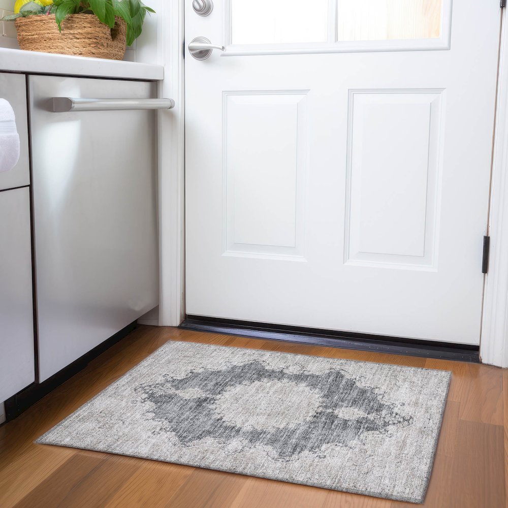 Premium Machine Washable Mayfield AMF1003 Black 1'8" x 2'6" Rug. Picture 5