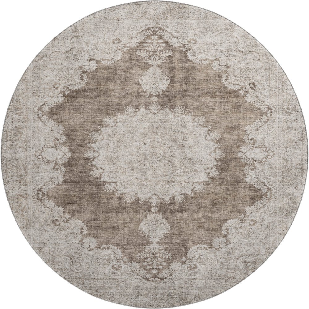 Premium Machine Washable Mayfield AMF1003 Brown 8' x 8' Round Rug. Picture 1