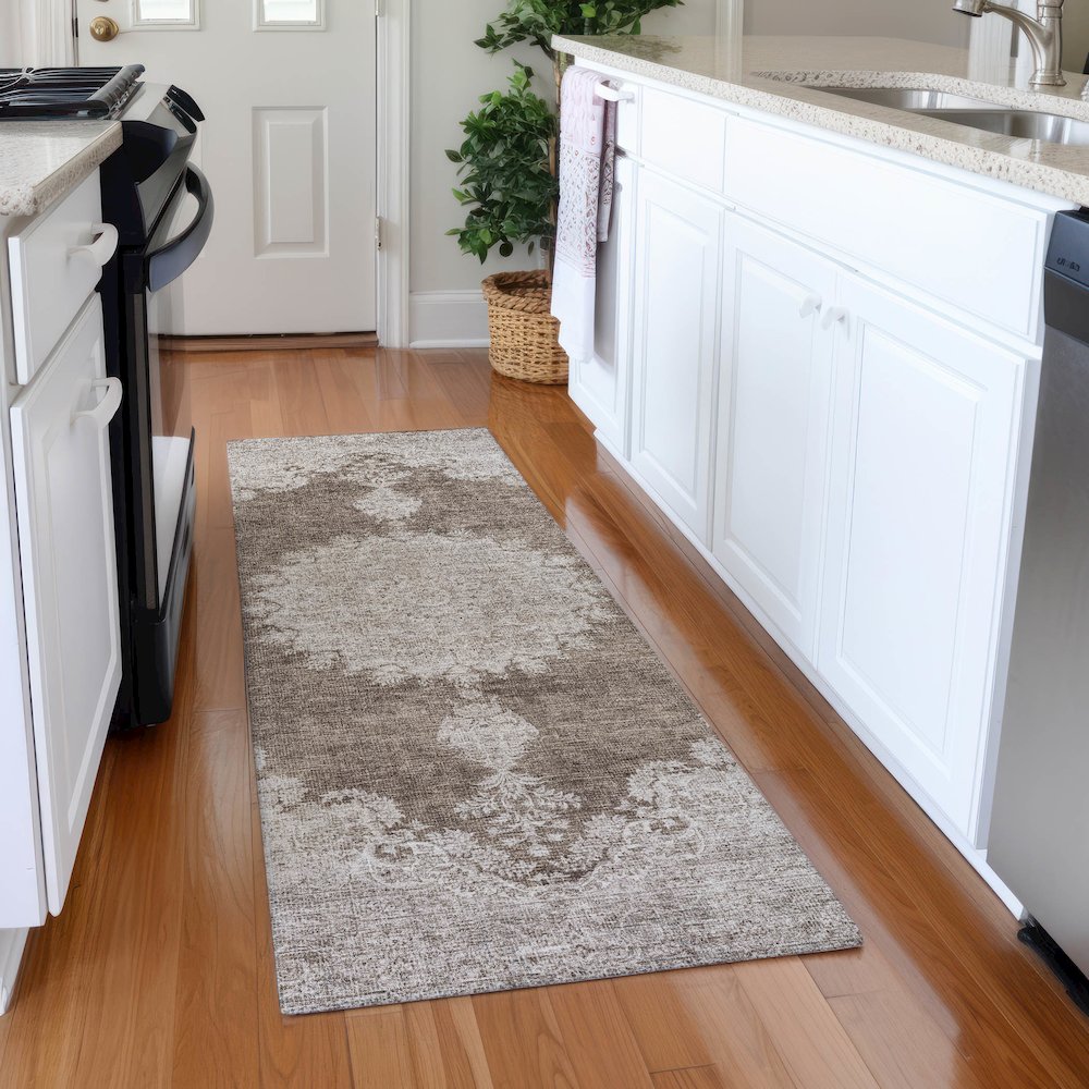 Premium Machine Washable Mayfield AMF1003 Brown 2'3" x 7'6" Runner Rug. Picture 5