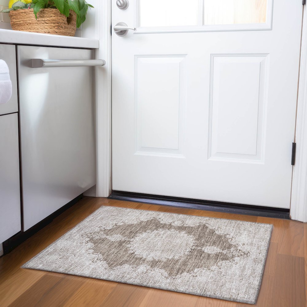 Premium Machine Washable Mayfield AMF1003 Brown 1'8" x 2'6" Rug. Picture 5