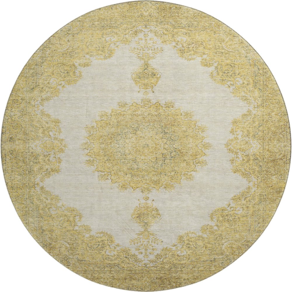 Premium Machine Washable Mayfield AMF1003 Gold 8' x 8' Round Rug. Picture 1