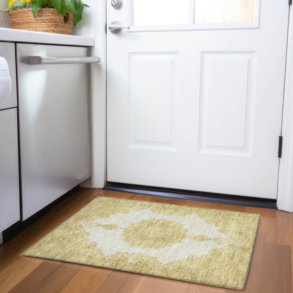 Premium Machine Washable Mayfield AMF1003 Gold 1'8" x 2'6" Rug. Picture 5