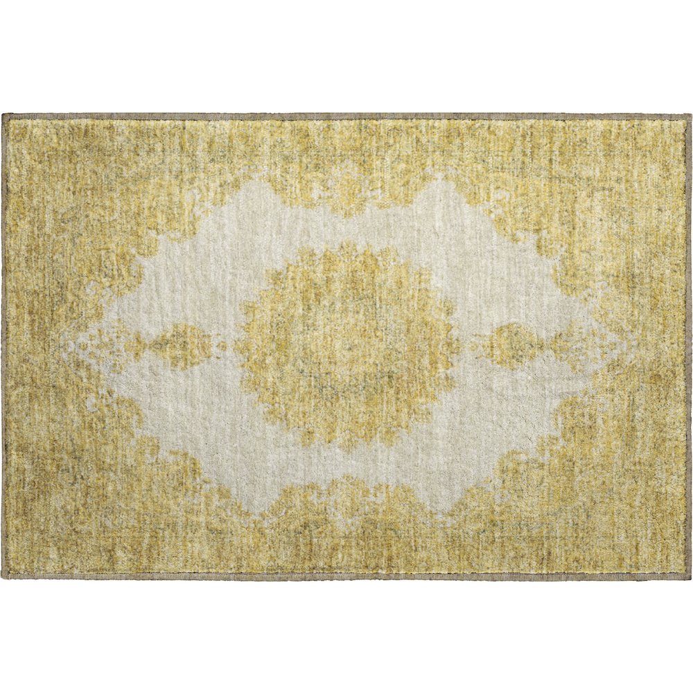 Premium Machine Washable Mayfield AMF1003 Gold 1'8" x 2'6" Rug. Picture 1