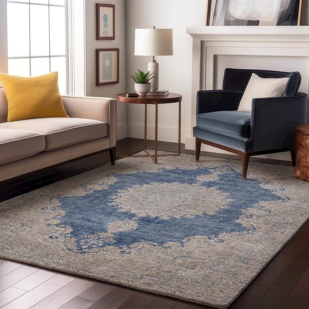 Premium Machine Washable Mayfield AMF1003 Navy 2'6" x 3'10" Rug. Picture 5