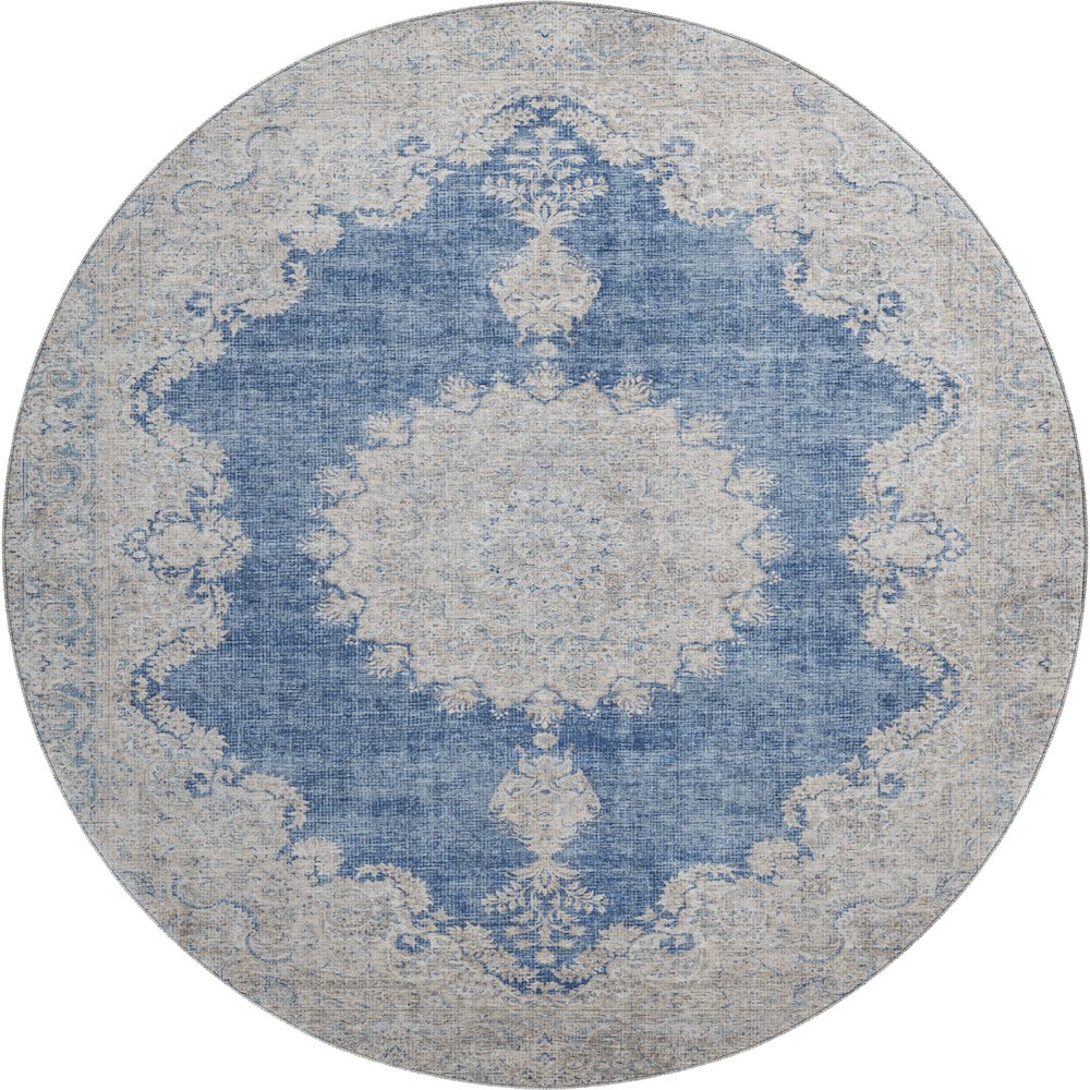 Premium Machine Washable Mayfield AMF1003 Navy 8' x 8' Round Rug. Picture 1