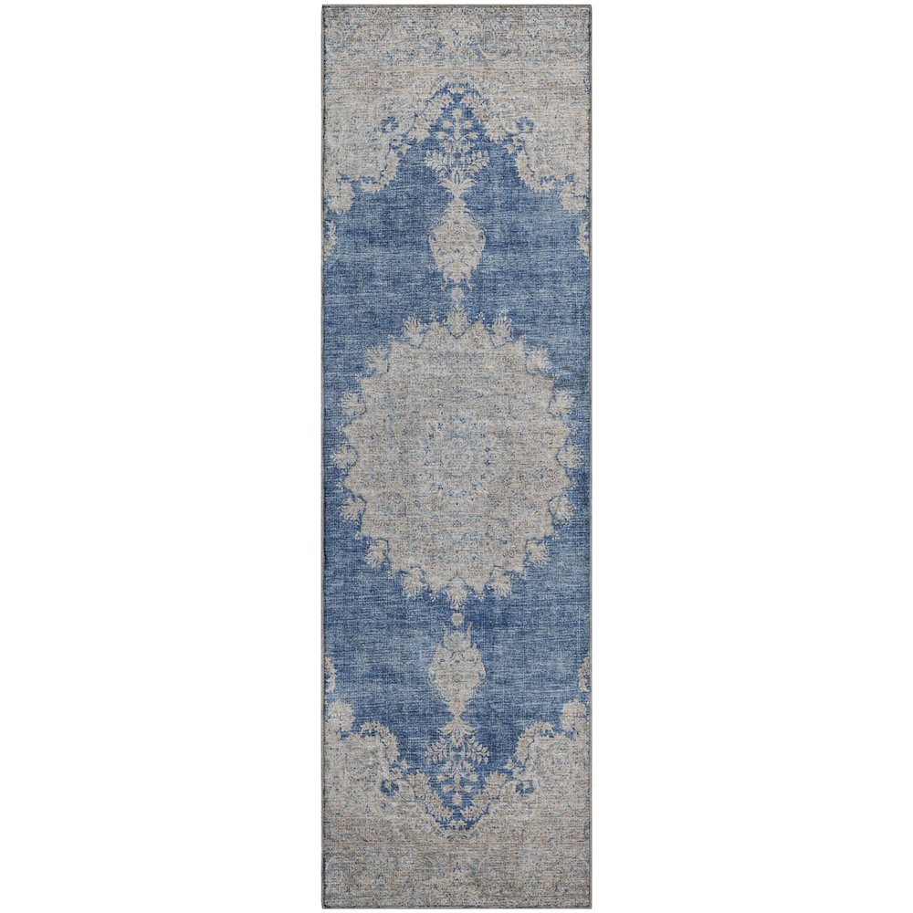 Premium Machine Washable Mayfield AMF1003 Navy 2'3" x 7'6" Runner Rug. Picture 1
