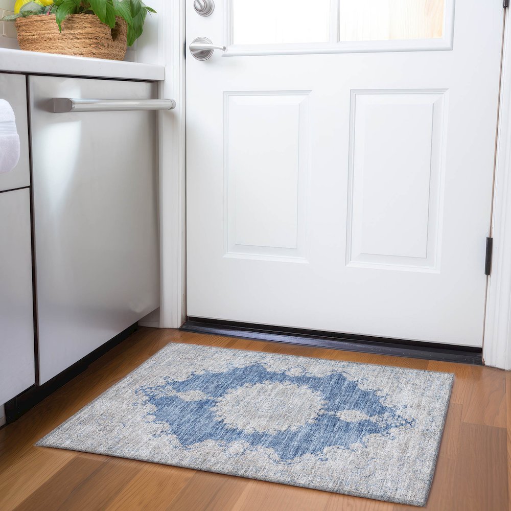 Premium Machine Washable Mayfield AMF1003 Navy 1'8" x 2'6" Rug. Picture 5