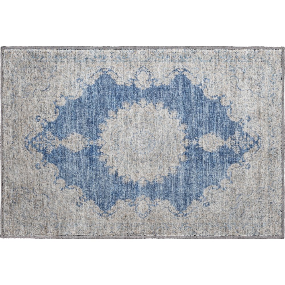 Premium Machine Washable Mayfield AMF1003 Navy 1'8" x 2'6" Rug. Picture 1
