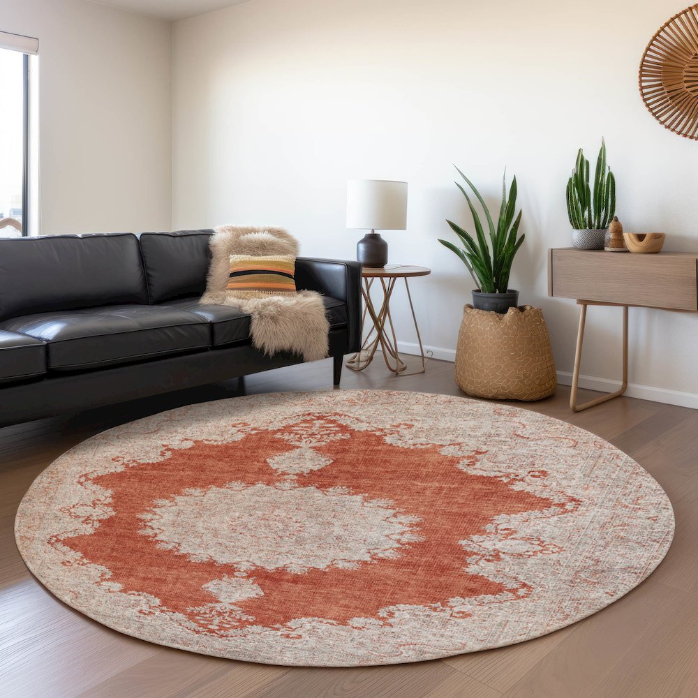 Premium Machine Washable Mayfield AMF1003 Rust 8' x 8' Round Rug. Picture 5