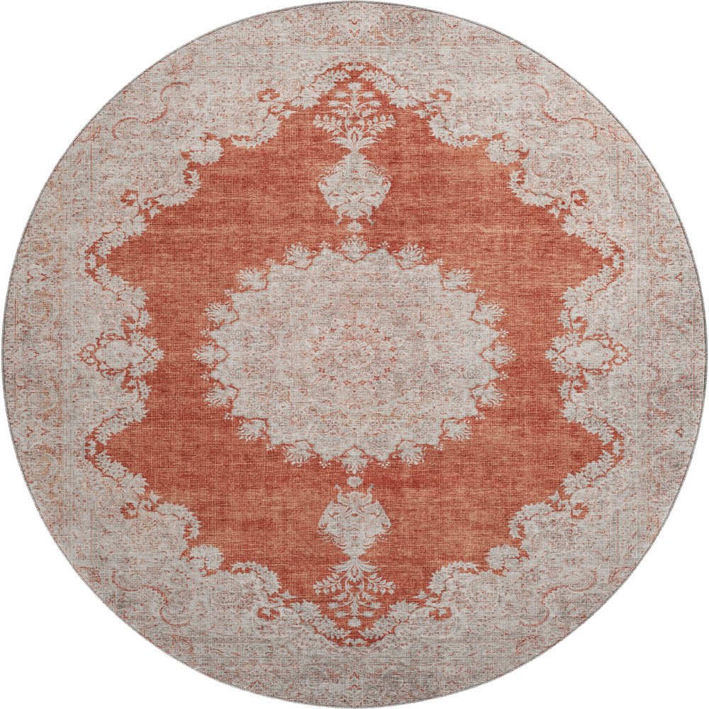 Premium Machine Washable Mayfield AMF1003 Rust 8' x 8' Round Rug. Picture 1