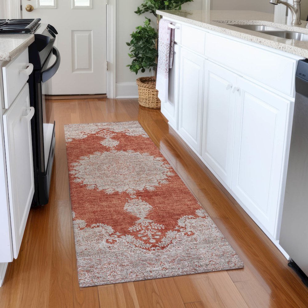 Premium Machine Washable Mayfield AMF1003 Rust 2'3" x 7'6" Runner Rug. Picture 5