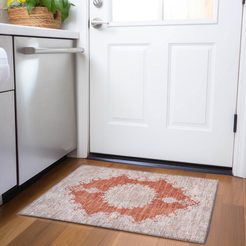 Premium Machine Washable Mayfield AMF1003 Rust 1'8" x 2'6" Rug. Picture 5