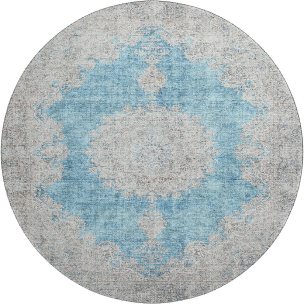 Premium Machine Washable Mayfield AMF1003 Teal 8' x 8' Round Rug. Picture 1