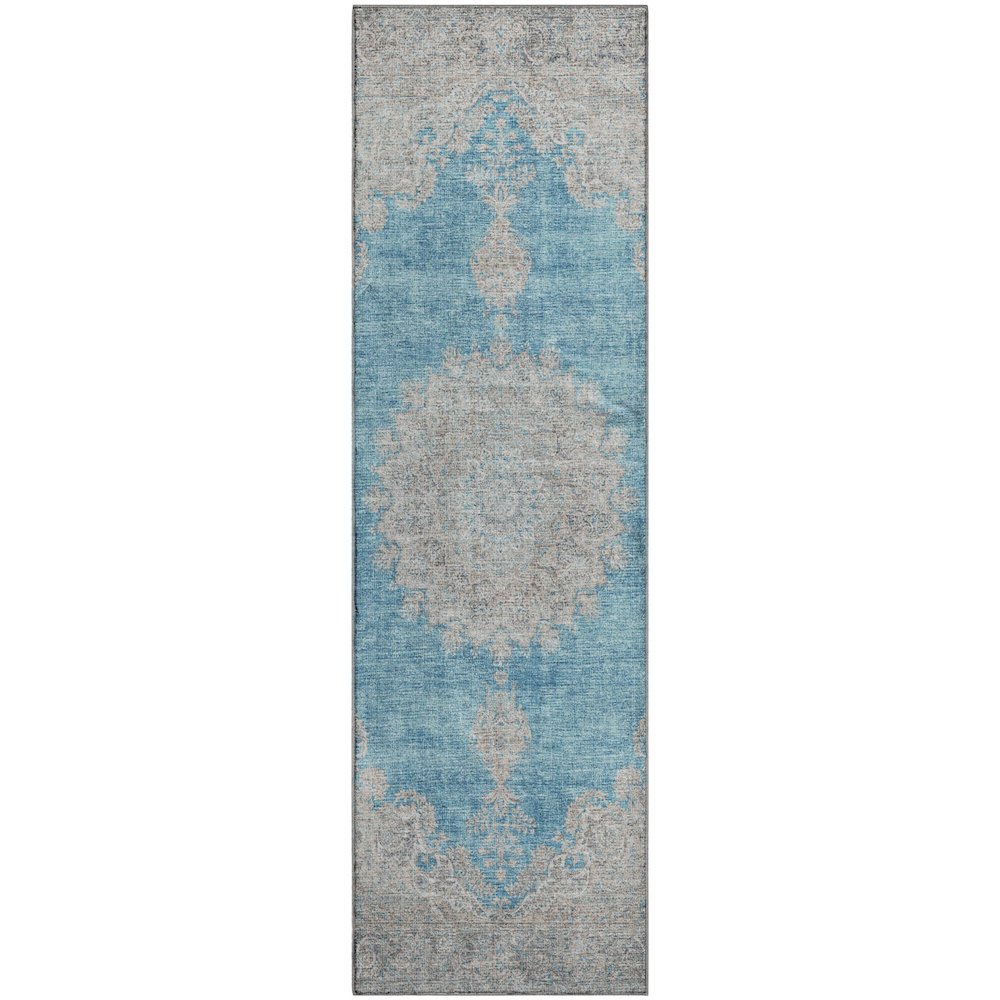 Premium Machine Washable Mayfield AMF1003 Teal 2'3" x 7'6" Runner Rug. Picture 1